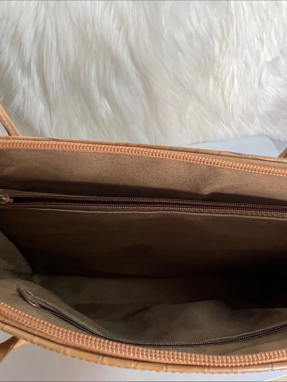 Croc-Embossed Tan Shoulder Bag
